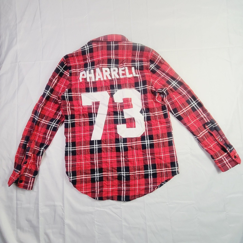 Les (Art)ists Mens Pharrell 73 Flannel Button Up Shirt Medium Red Plaid G56